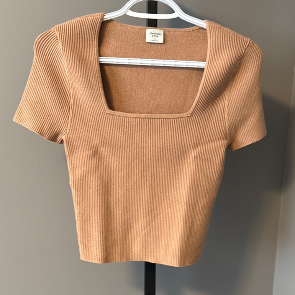 Abercrombie Ottoman Tan Ribbed Square Neck Top